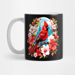 Cute Northern Cardinal Surrounded by Vibrant Spring Flowers Mug